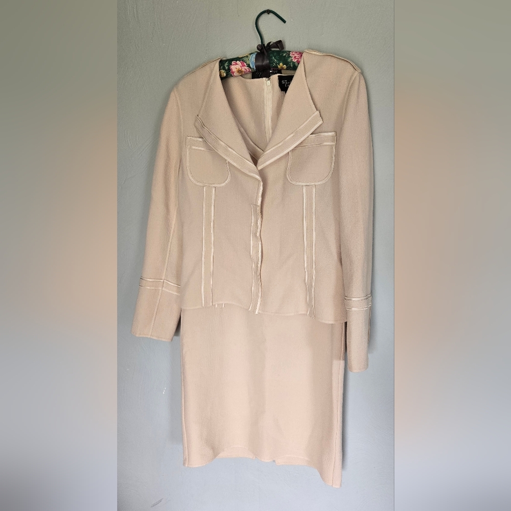 St. John Couture• Vintage Wool Elegant Cream Women's Blazer & Dress Set. Sz 4/6 - Picture 9 of 16
